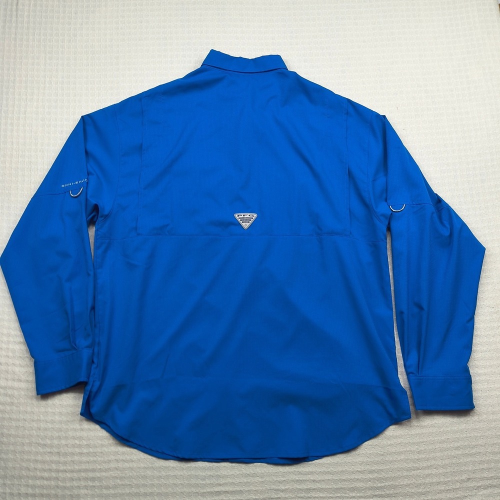 Columbia PFG Mens Large Blue Long Sleeve Fishing Shirt Omni-Shade Vented Ripstop - Picture 2 of 13